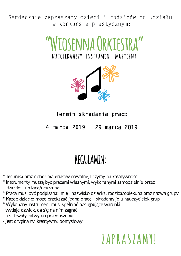 plakat zachęcający do udziału w konkursie Wiosenna Orkiestra