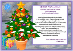 plakat z choinką zachęcający do udziału w akcji charytatywnej "Święta seniora"